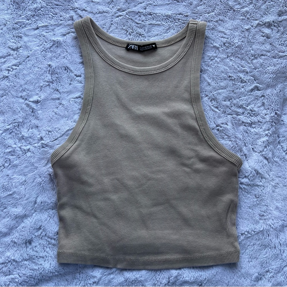 Zara Beige Crop Tank Top - Size Medium